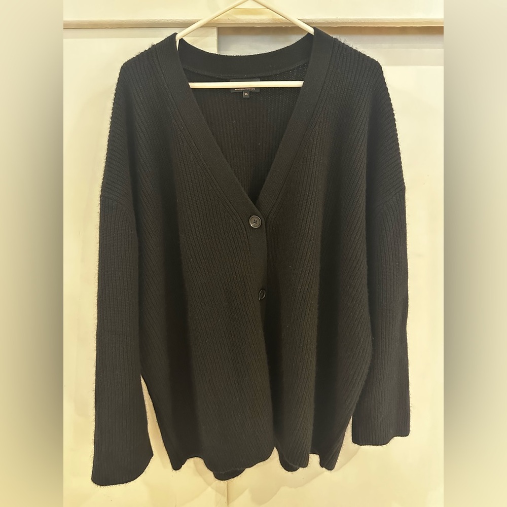 Quince Black Mongolian Cashmere Boyfriend Cardigan Sweater